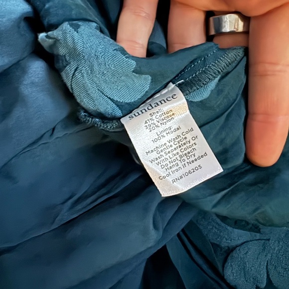 Sundance Fanciful Florals Dress Teal Peasant Mini - Picture 5 of 8